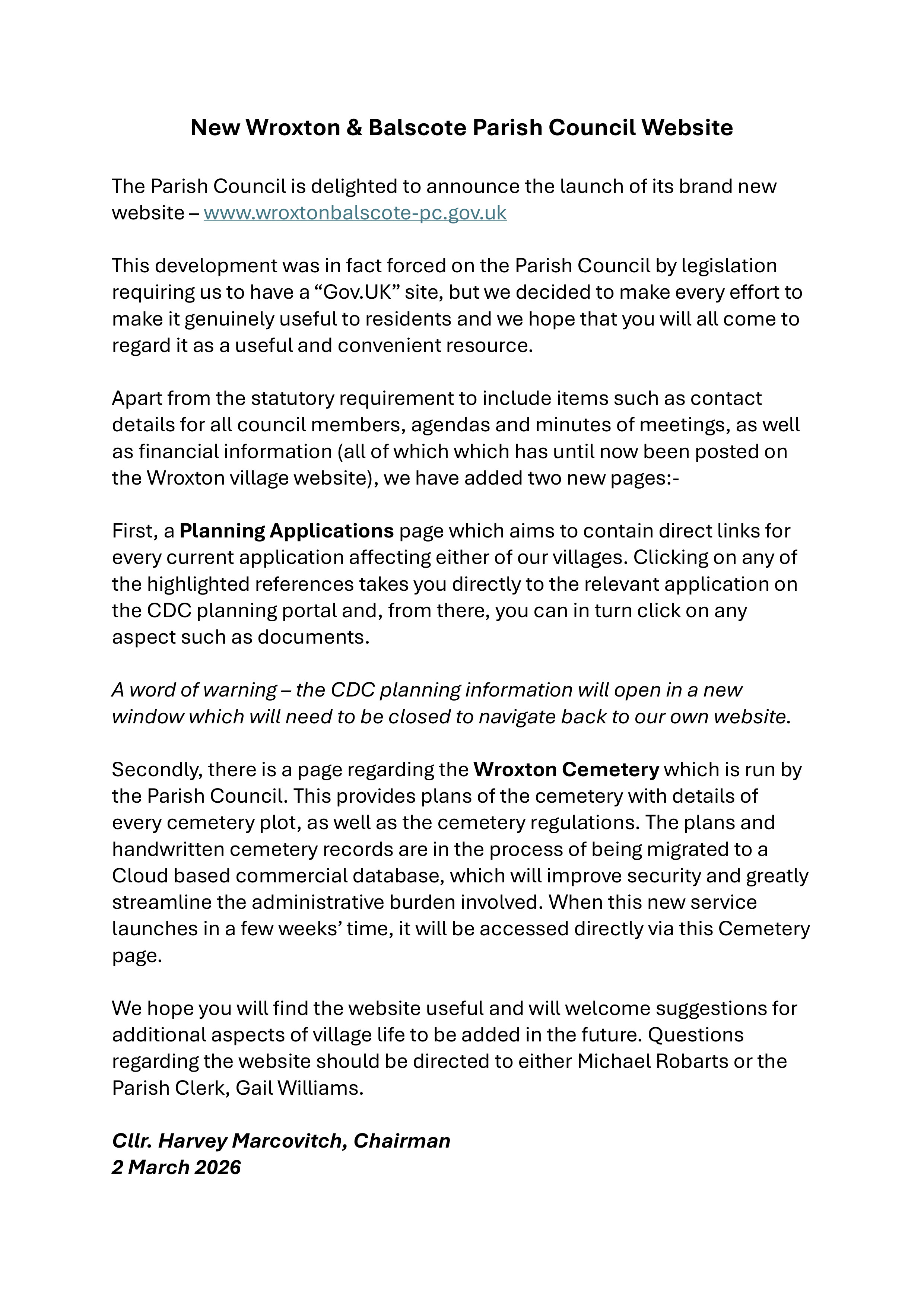 Parish Council Announcement